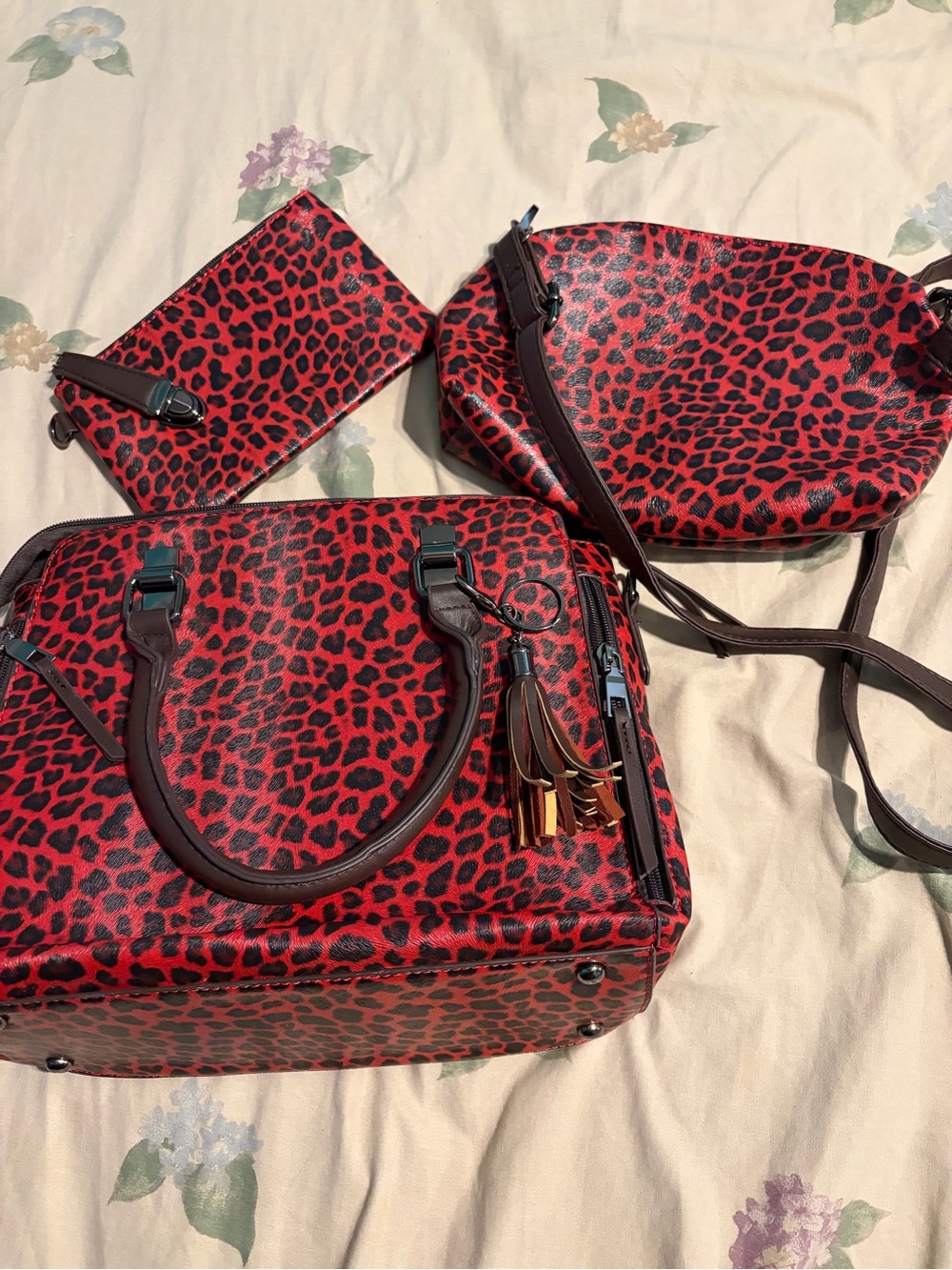 Red Leopard Print Women’s Handbag Set